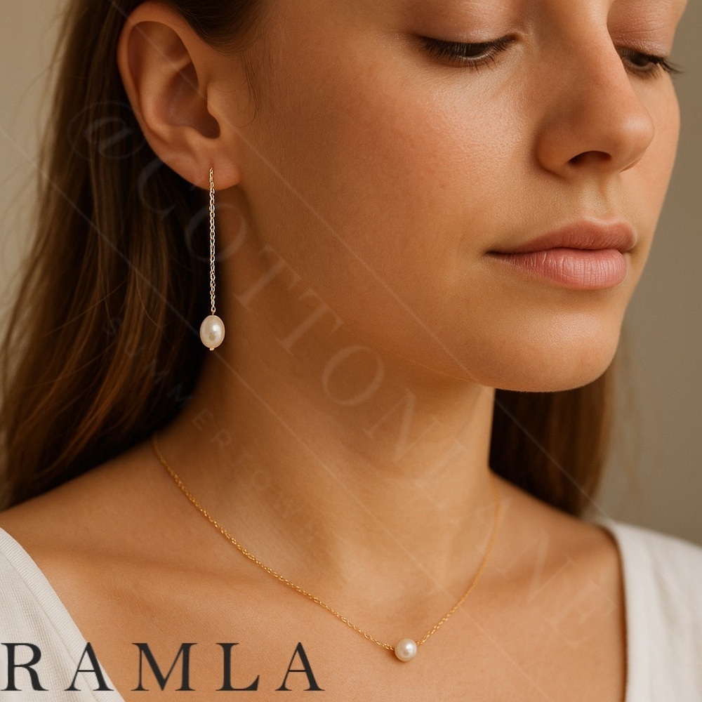 Ramla Pearl Chocker Necklace and Pearl Pendant Earrings Set